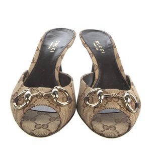 Gucci horsebit accent canvas slides